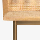 Liza One Drawer Nightstand – Natural Mango Wood & Cane, Brass Legs, Compact 18″