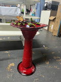 28" Tall Outdoor Metal Birdbath with Birds and Leaves Yard Statue Decoration, Red