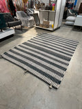 Hand-Knotted Wool Rug – Green Ivory Dark Blue Striped – 5′ × 7’