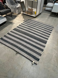Hand-Knotted Wool Rug – Green Ivory Dark Blue Striped – 5′ × 7’