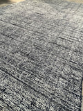 Modern 4’9” x 7’9” Navy & Ivory Striped Wool-Cotton Rug – Striation Pattern