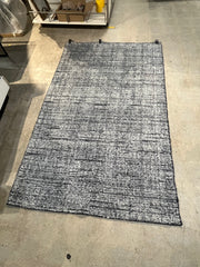 Modern 4’9” x 7’9” Navy & Ivory Striped Wool-Cotton Rug – Striation Pattern