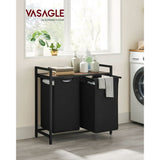 2-Section Laundry Hamper w/ Shelf Pull-Out Bags Rustic Organizer