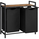 2-Section Laundry Hamper w/ Shelf Pull-Out Bags Rustic Organizer