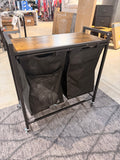 2-Section Laundry Hamper w/ Shelf Pull-Out Bags Rustic Organizer