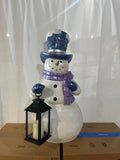 3FT Snowman Statue w/ Lantern & LED Candle – Indoor Outdoor Holiday Decor