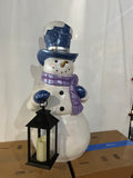 3FT Snowman Statue w/ Lantern & LED Candle – Indoor Outdoor Holiday Decor
