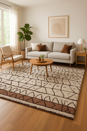8x10 Modern Ivory & Brown Geometric Area Rug – Large Plush Carpet