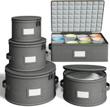 Crockery Storage Set Dish Organizer Cases w/ Dividers & Felt Protectors