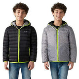 Boys Reversible Hooded Down Jacket Black Grey Size 7-8 Winter Puffer