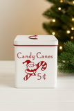 Candy Cane 5¢ Christmas Metal Tin – 11” Holiday Storage Box with Santa Design