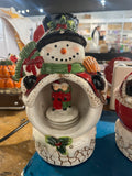 Ceramic Snowman with Carolers Inside – Light-Up Christmas Holiday Figurine Decoration