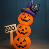 5ft Inflatable Halloween Pumpkin Stack with Black Cat & “BOO” Sign – Light-Up Outdoor Yard Decoration