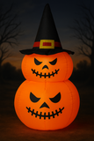 4ft Inflatable Halloween Double Pumpkin Stack with Witch Hat – Light-Up Outdoor Yard Decoration