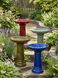 19” Ceramic Etched Bird Bath for Garden Patio Yard Outdoor Decor