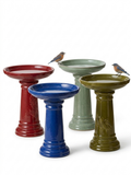 19” Ceramic Etched Bird Bath for Garden Patio Yard Outdoor Decor