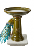 19” Ceramic Etched Bird Bath for Garden Patio Yard Outdoor Decor