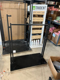 Adjustable Retail Clothing Display Rack – 42”–62” Height, Black Metal Frame with Wooden Base & Wheels