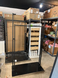 Adjustable Retail Clothing Display Rack – 42”–62” Height, Black Metal Frame with Wooden Base & Wheels