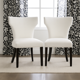 Set of 2 Modern Ivory Upholstered Dining Chairs – Curved Back Accent Chairs with Black Wood Legs, Contemporary Parson Style for Dining or Vanity