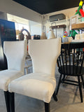 Set of 2 Modern Ivory Upholstered Dining Chairs – Curved Back Accent Chairs with Black Wood Legs, Contemporary Parson Style for Dining or Vanity