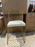 Modern Gold Wire Counter Height 25” Dining Chair with White Boucle Cushion – Minimalist Metal Frame Seating