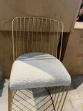 Modern Gold Wire Counter Height 25” Dining Chair with White Boucle Cushion – Minimalist Metal Frame Seating
