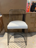 Modern Silver Wire Counter Height 25” Dining Chair with White Faux Leather Cushion – Minimalist Metal Frame Seating