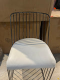 Modern Silver Wire Counter Height 25” Dining Chair with White Faux Leather Cushion – Minimalist Metal Frame Seating