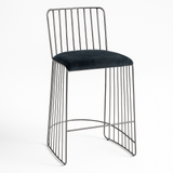 28” Modern Bar Stool – Dark Gray Fabric Seat, Metal Wire Frame
