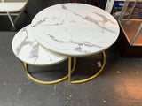 2-Piece 31.5 in. Modern Golden Metal Frame Round Marble Color Top Nesting Coffee Table Set