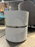 Modern White Cylindrical Side Table with Chrome Accent – Contemporary Accent Table or Nightstand