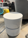 Modern White Cylindrical Side Table with Chrome Accent – Contemporary Accent Table or Nightstand