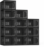 12 Clear Stackable Shoe Storage Box Organizer 13” x 10” x 6”-Black