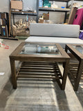 Set of 2 Modern Glass Top End Tables – Solid Wood Frame with Slatted Shelf, Rustic Brown Finish, Contemporary Living Room Side Tables