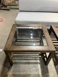 Set of 2 Modern Glass Top End Tables – Solid Wood Frame with Slatted Shelf, Rustic Brown Finish, Contemporary Living Room Side Tables