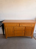 Solid Wood Buffet Sideboard Storage Cabinet 56” Wide Honey Oak Finish