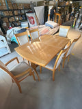 Mid Century Modern Solid Wood Dining Table Set Extendable 6 Chairs 96” Max