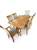 Mid Century Modern Solid Wood Dining Table Set Extendable 6 Chairs 96” Max
