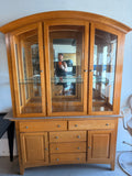 Solid Wood Lighted Display Hutch Cabinet Glass Doors Storage 56” Wide