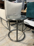 18” Round Glass Top Side Table – Brushed Nickel Modern Metal Accent Table
