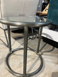 18” Round Glass Top Side Table – Brushed Nickel Modern Metal Accent Table