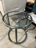 18” Round Glass Top Side Table – Brushed Nickel Modern Metal Accent Table