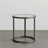 18” Round Glass Top Side Table – Brushed Nickel Modern Metal Accent Table