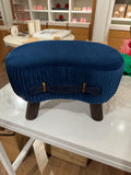 Small Curved Foot Stool with Handle, Velvet Footstool and Ottomans, Modern Foot Rest with Wooden Legs, Step Stool with Padded Seat for Couch, Living Room, Navy