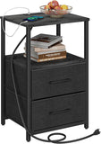 Charging Nightstand Side Table w/ USB Ports & Fabric Drawer Black