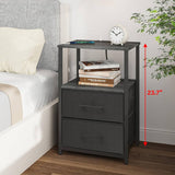 Charging Nightstand Side Table w/ USB Ports & Fabric Drawer Black