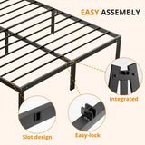 King Size 14” Metal Platform Bed Frame Steel Slat Support Black