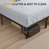 King Size 14” Metal Platform Bed Frame Steel Slat Support Black