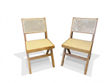 Modern Cane Dining Chair – Natural Wood & Woven Rattan (Set of 2)